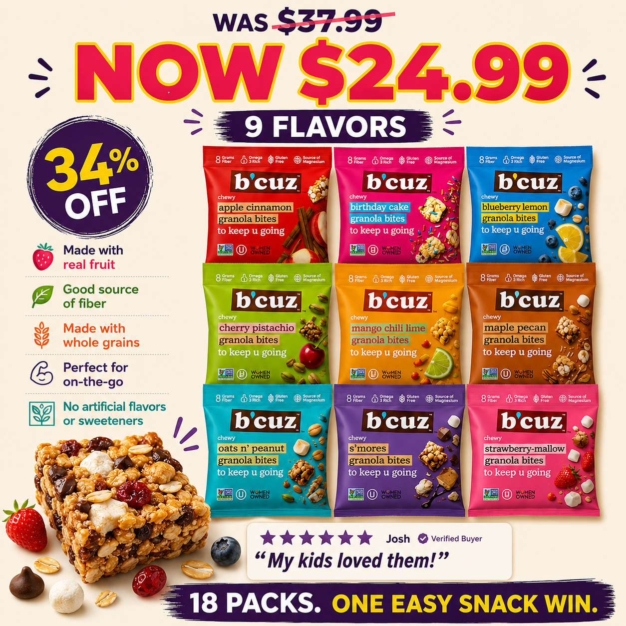 B'Cuz Variety 18-Pack | All 9 Flavors